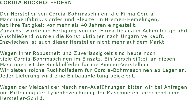 CORDIA R�CKHOLFEDERN