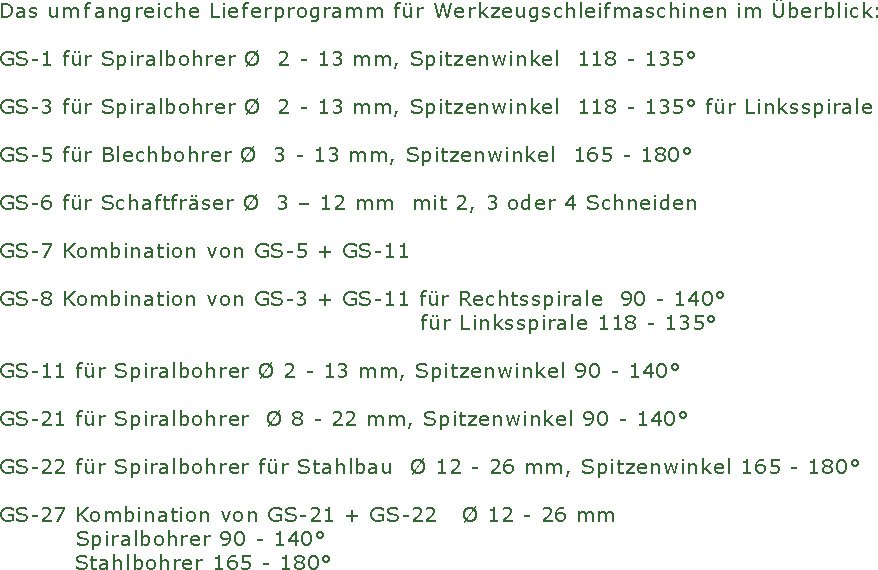 Das umfangreiche Lieferprogramm f�r Werkzeugschleifmaschinen